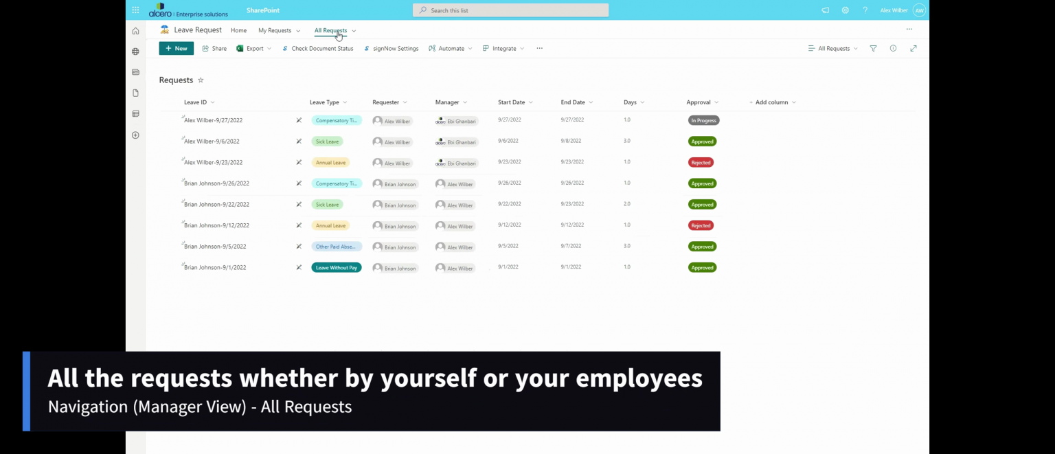 SharePoint Leave Request Alcero