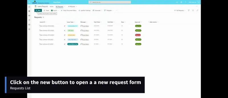 SharePoint Leave Request
