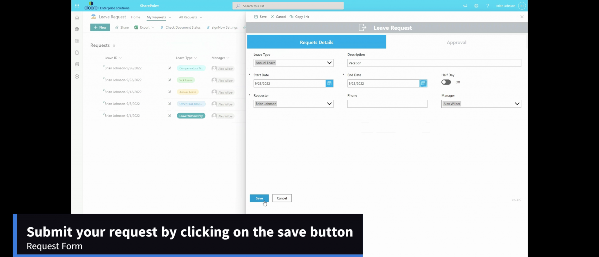 SharePoint Leave Request Alcero
