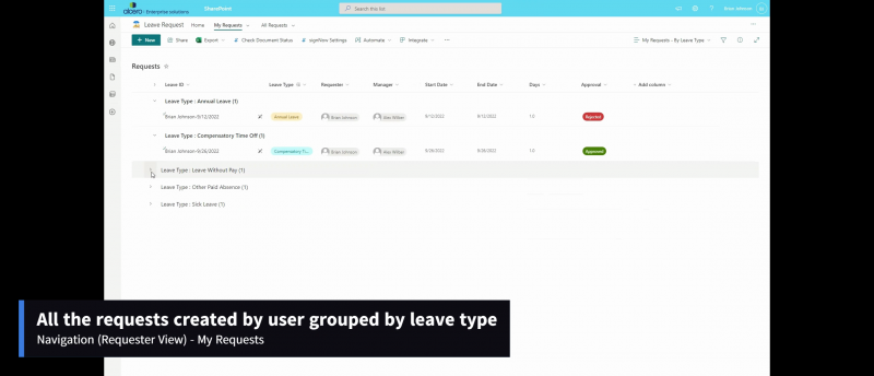 SharePoint Leave Request