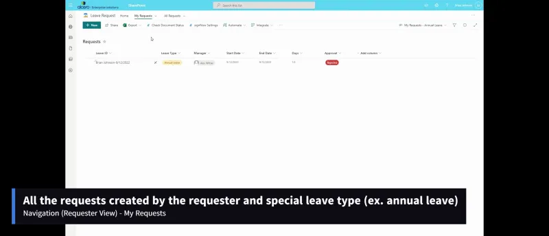 SharePoint Leave Request